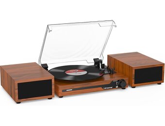 Udreamer platenspeler met 2 dubbele stereoluidsprekers, vintage draaitafel Bluetooth 5.3 ondersteunt 3 snelheden, AUX-in, RCA-lijn, USB, draadloos afspelen, bruin