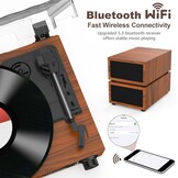 Udreamer platenspeler met 2 dubbele stereoluidsprekers, vintage draaitafel Bluetooth 5.3 ondersteunt 3 snelheden, AUX-in, RCA-lijn, USB, draadloos afspelen, bruin