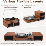 Udreamer platenspeler met 2 dubbele stereoluidsprekers, vintage draaitafel Bluetooth 5.3 ondersteunt 3 snelheden, AUX-in, RCA-lijn, USB, draadloos afspelen, bruin