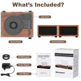Udreamer platenspeler met 2 dubbele stereoluidsprekers, vintage draaitafel Bluetooth 5.3 ondersteunt 3 snelheden, AUX-in, RCA-lijn, USB, draadloos afspelen, bruin
