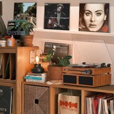 Udreamer platenspeler met 2 dubbele stereoluidsprekers, vintage draaitafel Bluetooth 5.3 ondersteunt 3 snelheden, AUX-in, RCA-lijn, USB, draadloos afspelen, bruin