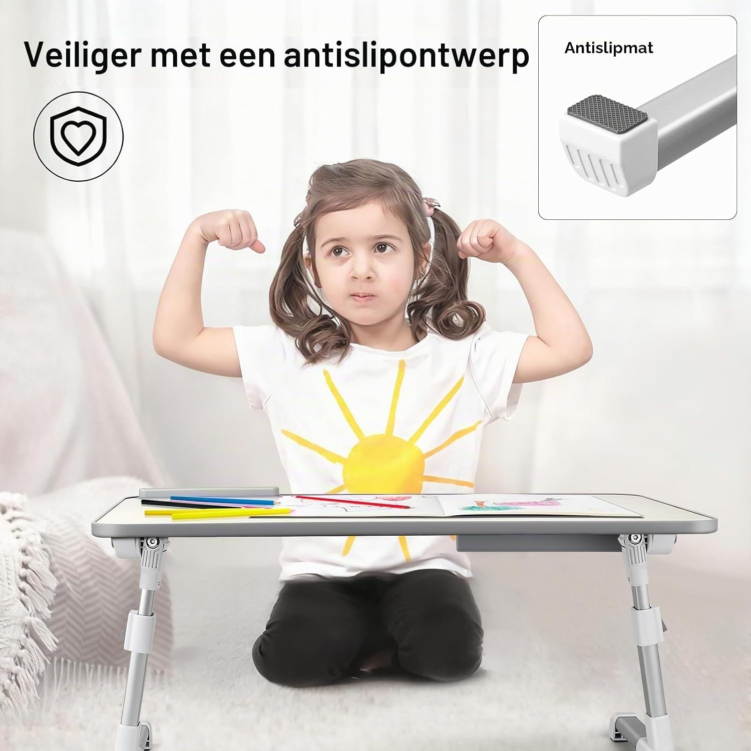 Laptoptafel voor Bed, Verstelbare Hoogte en Hoek, Inklapbaar Bedtafel met Lade, Tablet Standaard, Schoottafels voor Bed, Bank, Vloer(53 x 30 cm, Beige)