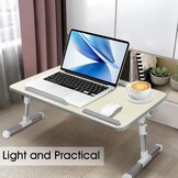 Laptoptafel voor Bed, Verstelbare Hoogte en Hoek, Inklapbaar Bedtafel met Lade, Tablet Standaard, Schoottafels voor Bed, Bank, Vloer(53 x 30 cm, Beige)