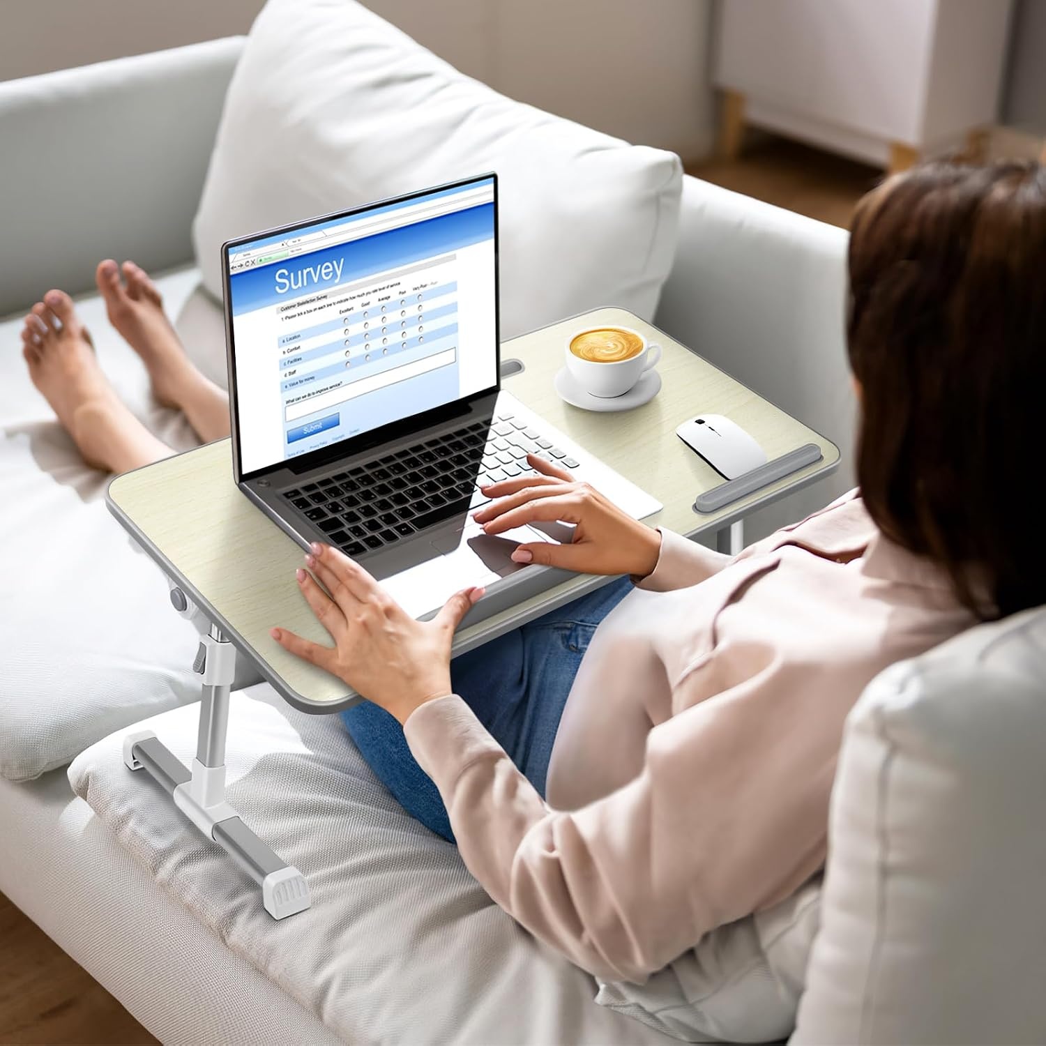 Laptoptafel voor Bed, Verstelbare Hoogte en Hoek, Inklapbaar Bedtafel met Lade, Tablet Standaard, Schoottafels voor Bed, Bank, Vloer(53 x 30 cm, Beige)