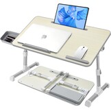Laptoptafel voor Bed, Verstelbare Hoogte en Hoek, Inklapbaar Bedtafel met Lade, Tablet Standaard, Schoottafels voor Bed, Bank, Vloer(53 x 30 cm, Beige)