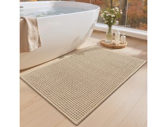 COLOR&GEOMETRY Beige badmat met chenille rubberen achterkant, antislip, absorberend, sneldrogend, wasbaar - 60 x 90 cm grote badkamermat dunne badkamertapijten passen onder de deur