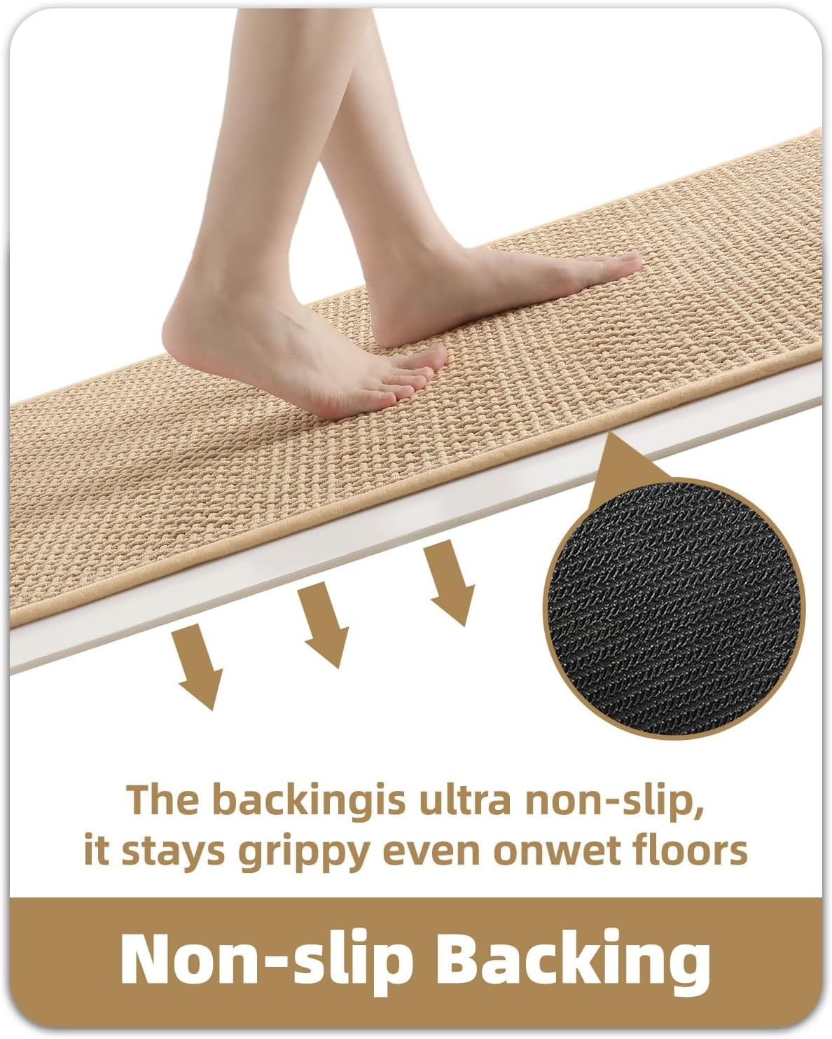 COLOR&GEOMETRY Beige badmat met chenille rubberen achterkant, antislip, absorberend, sneldrogend, wasbaar - 60 x 90 cm grote badkamermat dunne badkamertapijten passen onder de deur