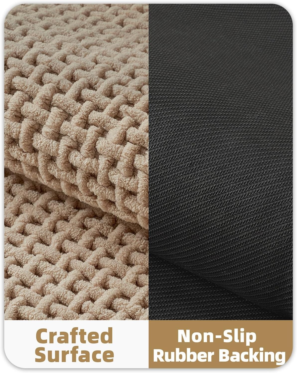 COLOR&GEOMETRY Beige badmat met chenille rubberen achterkant, antislip, absorberend, sneldrogend, wasbaar - 60 x 90 cm grote badkamermat dunne badkamertapijten passen onder de deur