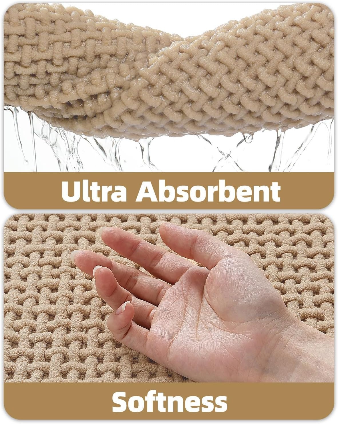COLOR&GEOMETRY Beige badmat met chenille rubberen achterkant, antislip, absorberend, sneldrogend, wasbaar - 60 x 90 cm grote badkamermat dunne badkamertapijten passen onder de deur