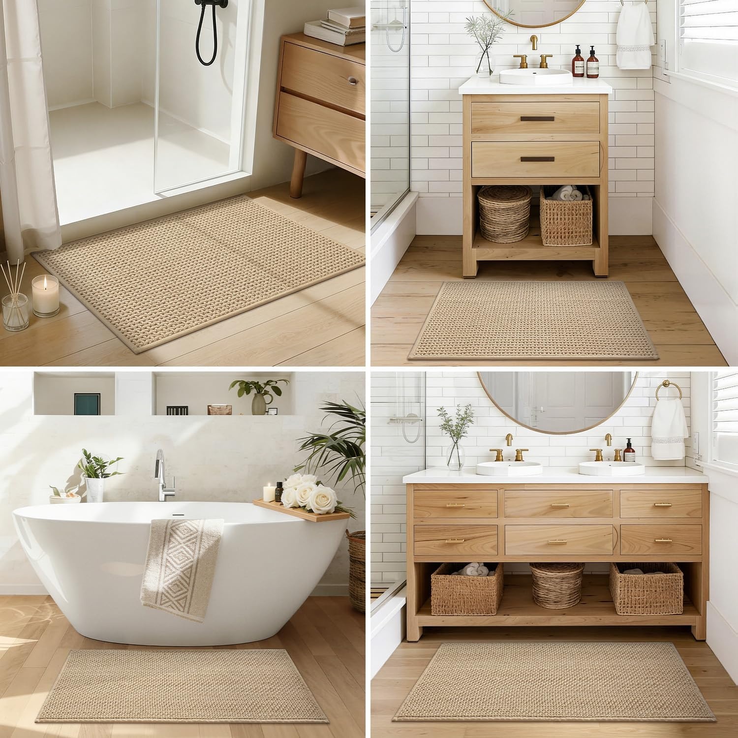 COLOR&GEOMETRY Beige badmat met chenille rubberen achterkant, antislip, absorberend, sneldrogend, wasbaar - 60 x 90 cm grote badkamermat dunne badkamertapijten passen onder de deur