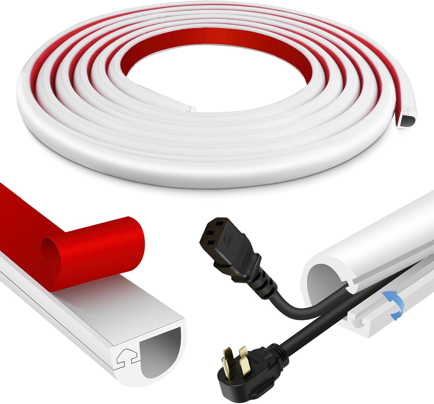 Kabeltrunking Zelfklevende Muur Kabel Cover Flexibele Siliconen Leiding Trunking TV Draad Hider voor Muur Vloer Kabel Covers (Wit, 14mm×10mm×6m)