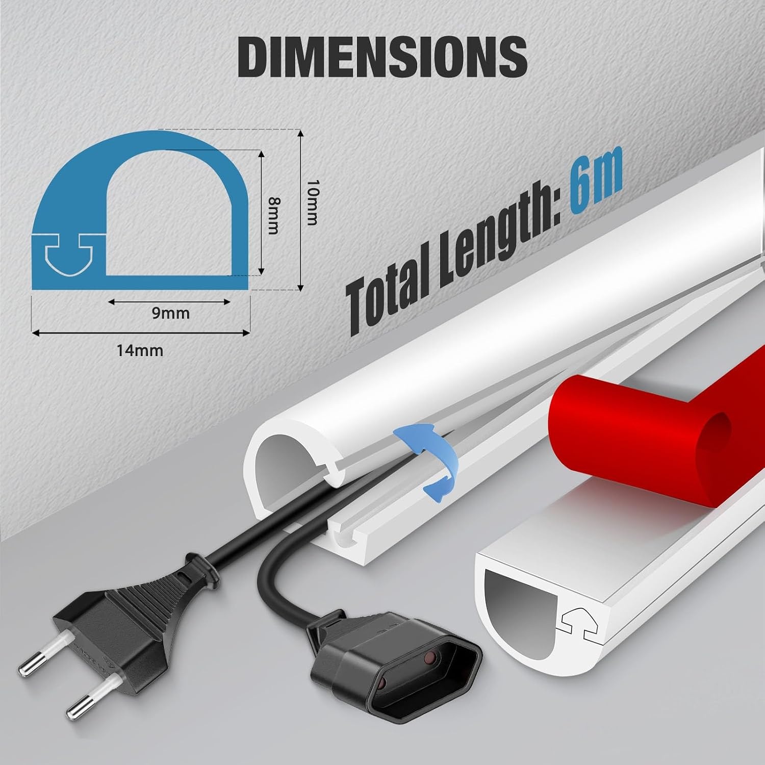 Kabeltrunking Zelfklevende Muur Kabel Cover Flexibele Siliconen Leiding Trunking TV Draad Hider voor Muur Vloer Kabel Covers (Wit, 14mm×10mm×6m)