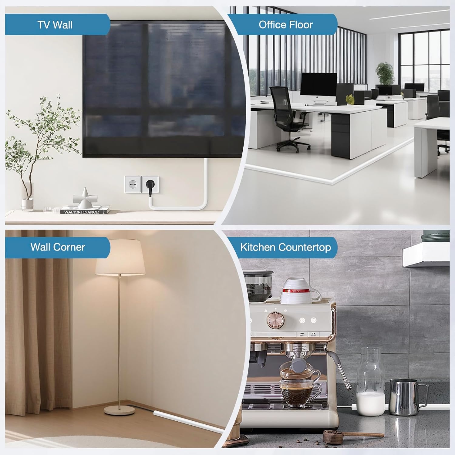 Kabeltrunking Zelfklevende Muur Kabel Cover Flexibele Siliconen Leiding Trunking TV Draad Hider voor Muur Vloer Kabel Covers (Wit, 14mm×10mm×6m)
