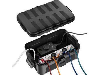 RESTMO Extra grote stekkerbeschermdoos voor verlengsnoer, 32x22x13 cm, waterdichte elektrische kabeldoos IP54 voor buiten, elektrische accessoires, Zwart