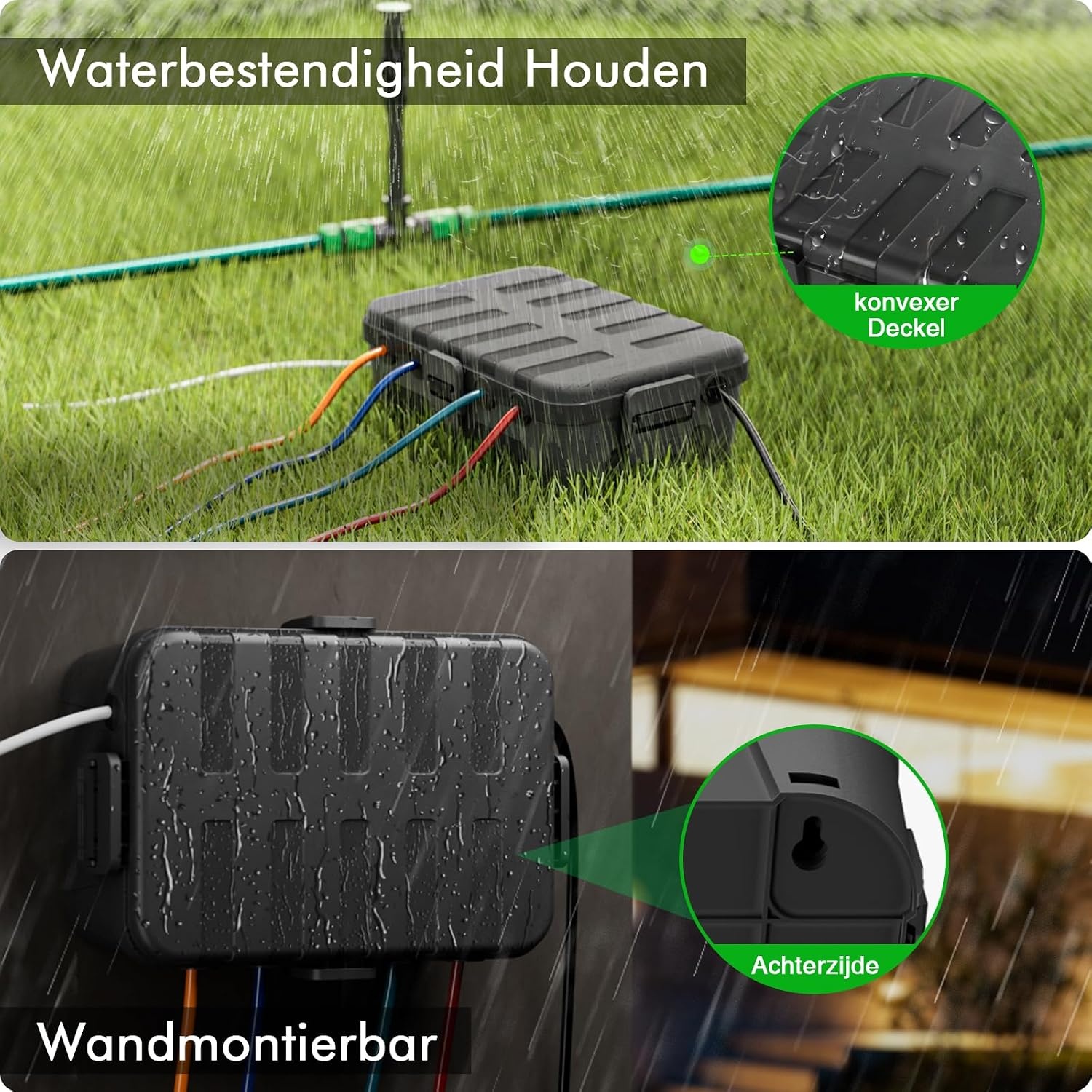 RESTMO Extra grote stekkerbeschermdoos voor verlengsnoer, 32x22x13 cm, waterdichte elektrische kabeldoos IP54 voor buiten, elektrische accessoires, Zwart
