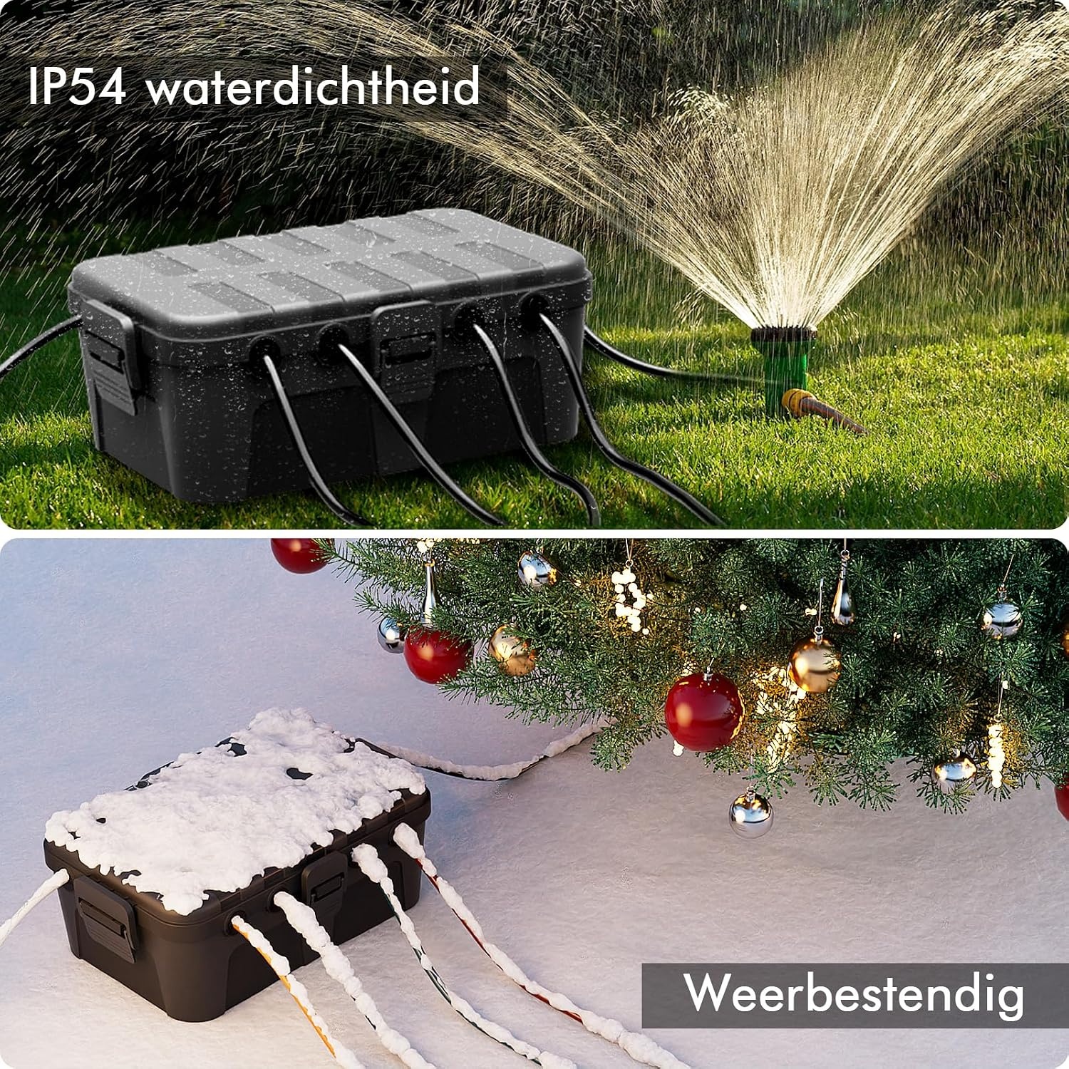 RESTMO Extra grote stekkerbeschermdoos voor verlengsnoer, 32x22x13 cm, waterdichte elektrische kabeldoos IP54 voor buiten, elektrische accessoires, Zwart