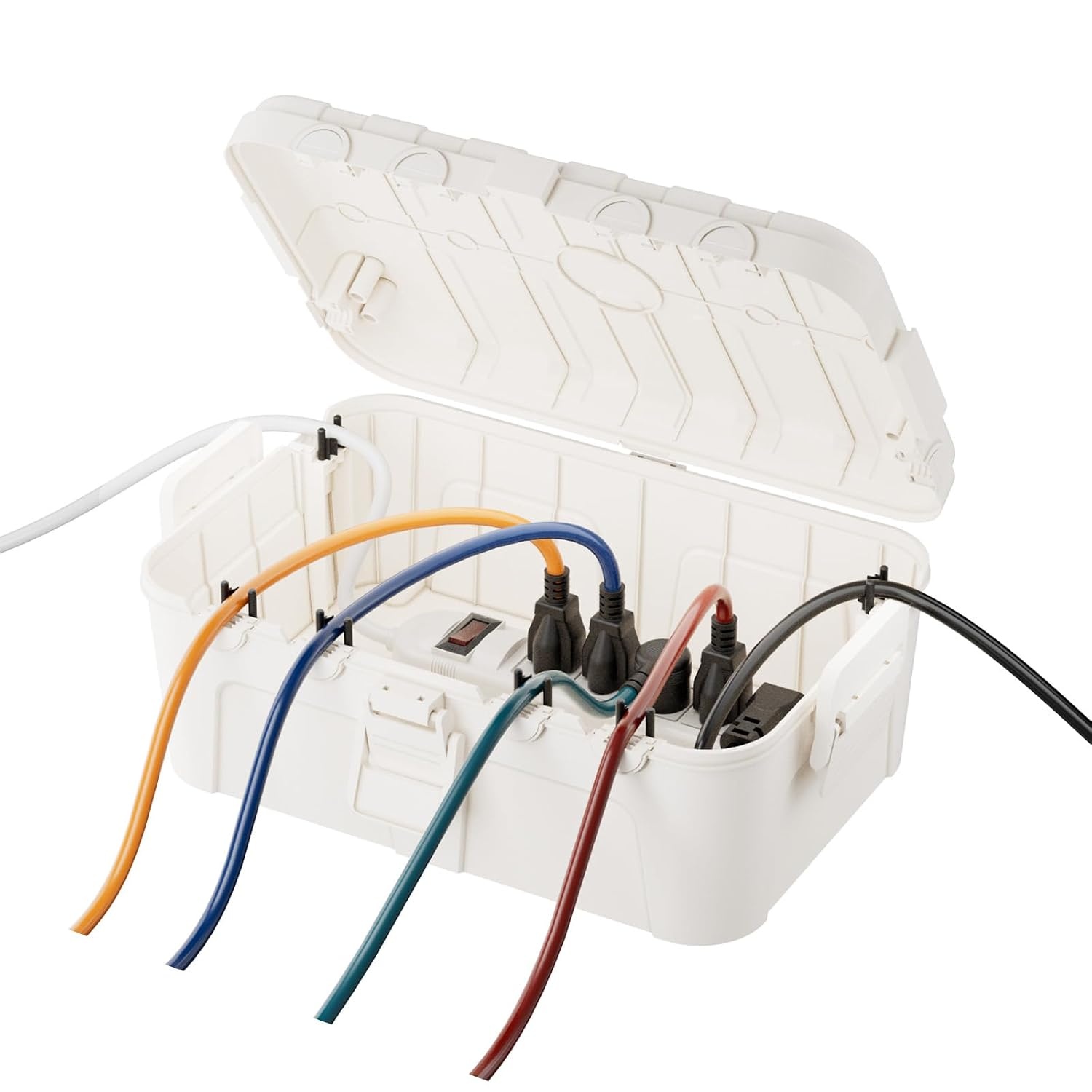 RESTMO Extra grote stekkerbeschermdoos voor verlengsnoer, 32x22x13 cm, waterdichte elektrische kabeldoos IP54 voor buiten, elektrische accessoires, Zwart