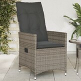 vidaXL Tuinstoel verstelbaar met kussens poly rattan grijs