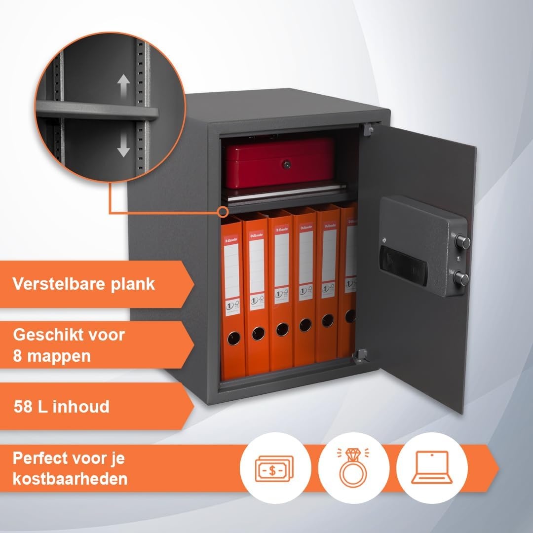 Grote Biometrische Kluis XL - 2-in-1 Digitaal Toetsenbord en Vingerafdruk Kluis - Privékluis 50x35x36cm - LED, Schokbestendig Slot Elektronische Kluis