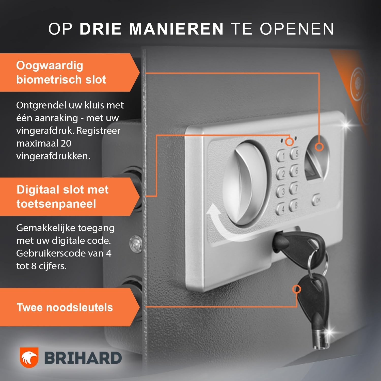 Grote Biometrische Kluis XL - 2-in-1 Digitaal Toetsenbord en Vingerafdruk Kluis - Privékluis 50x35x36cm - LED, Schokbestendig Slot Elektronische Kluis