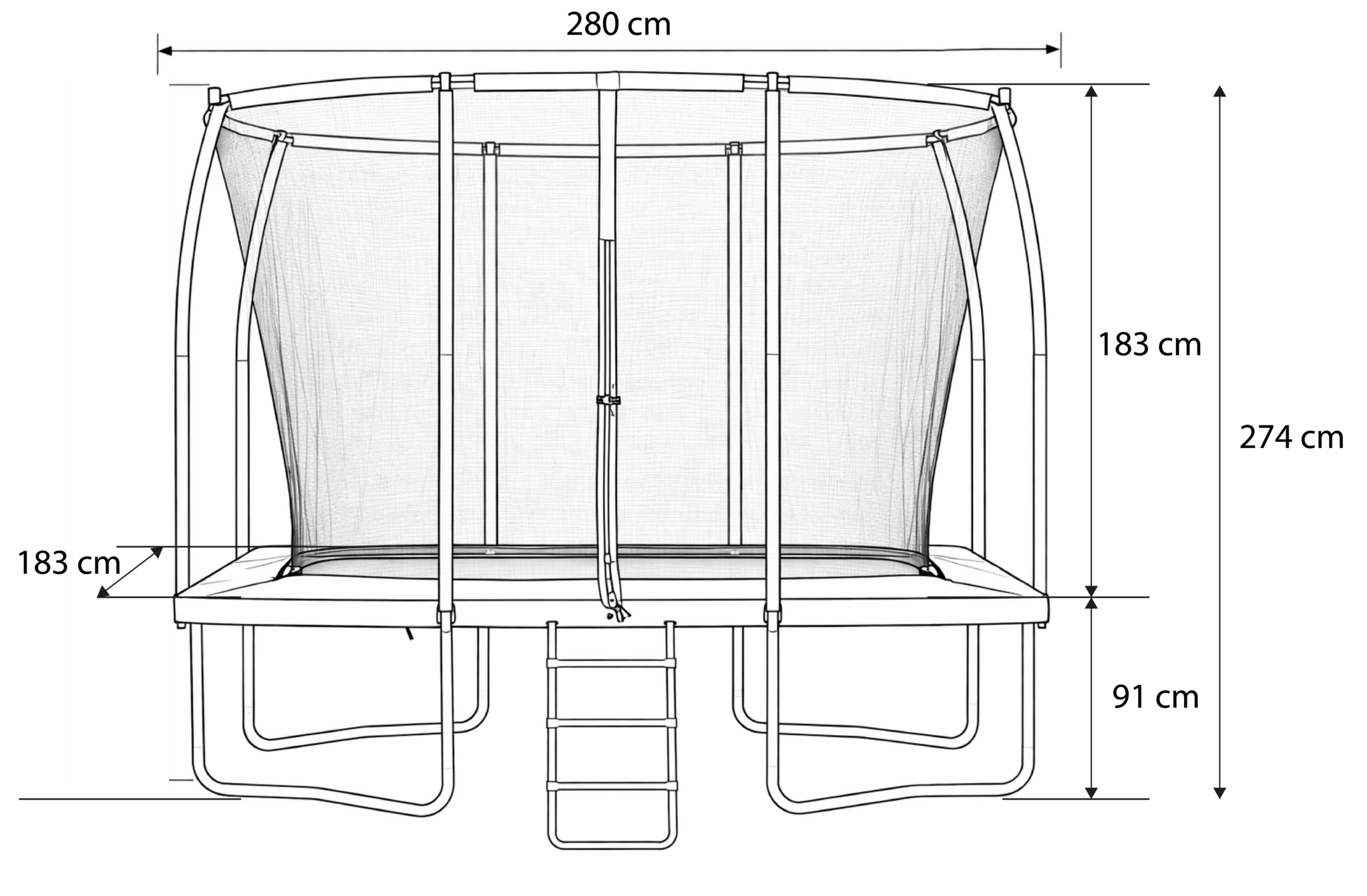 Rechthoekige trampoline - 280 x 183 cm - veiligheidsnet - blauw