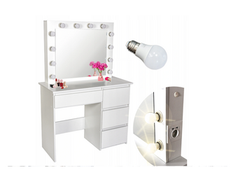 Kaptafel Wit MDF met Spiegel, LED, USB & Stopcontact - 35% Korting