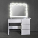 Kaptafel Wit MDF met Spiegel, LED, USB & Stopcontact - 35% Korting