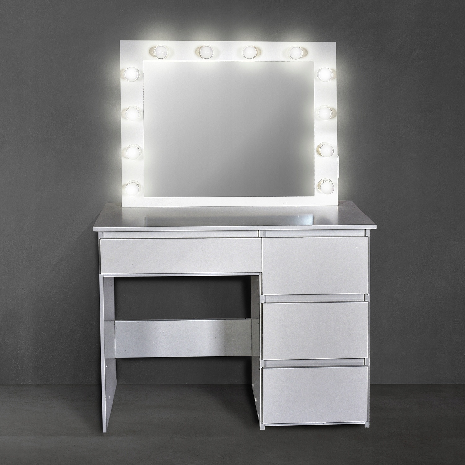 Kaptafel Wit MDF met Spiegel, LED, USB & Stopcontact - 35% Korting
