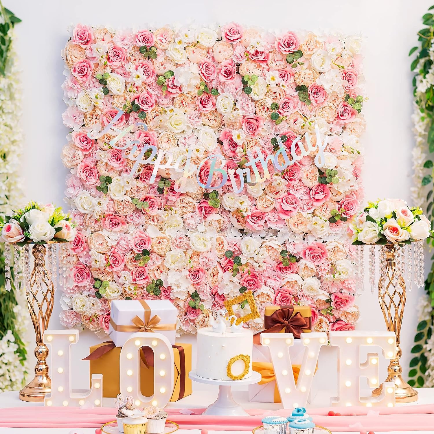 Kunstbloemen Wandpaneel Roze Roos Zijde 40x60 cm - 35% Korting