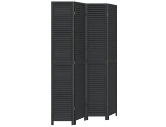 Kamerscherm 4 panelen paulowniahout zwart - 35% korting