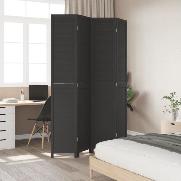 Kamerscherm 4 panelen paulowniahout zwart - 35% korting