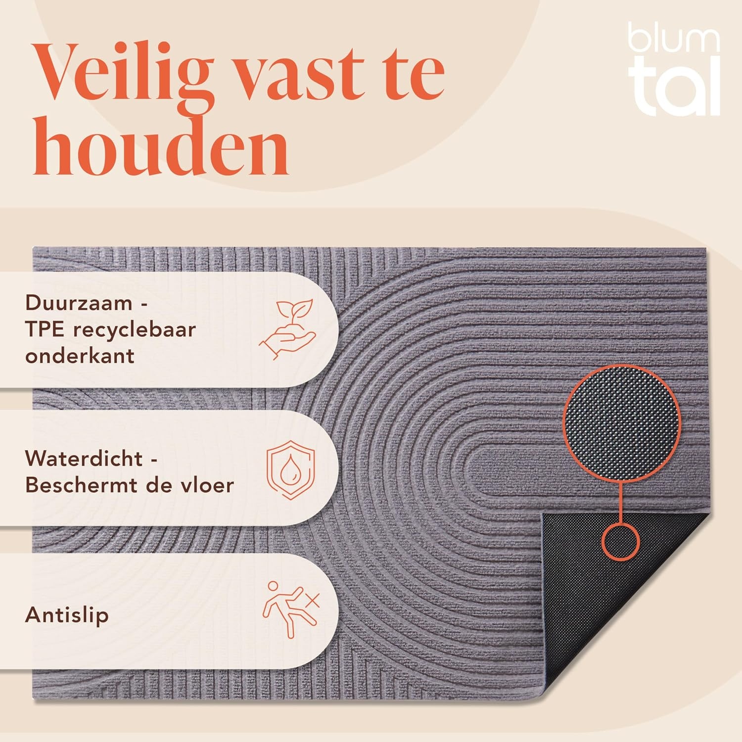 Antislip Deurmat 60x90 cm Lichtgrijs Polyester - 33% Korting!