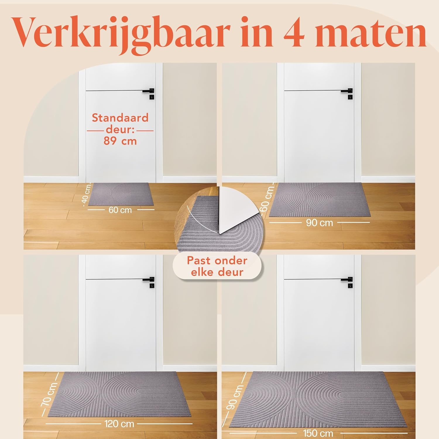 Antislip Deurmat 60x90 cm Lichtgrijs Polyester - 33% Korting!