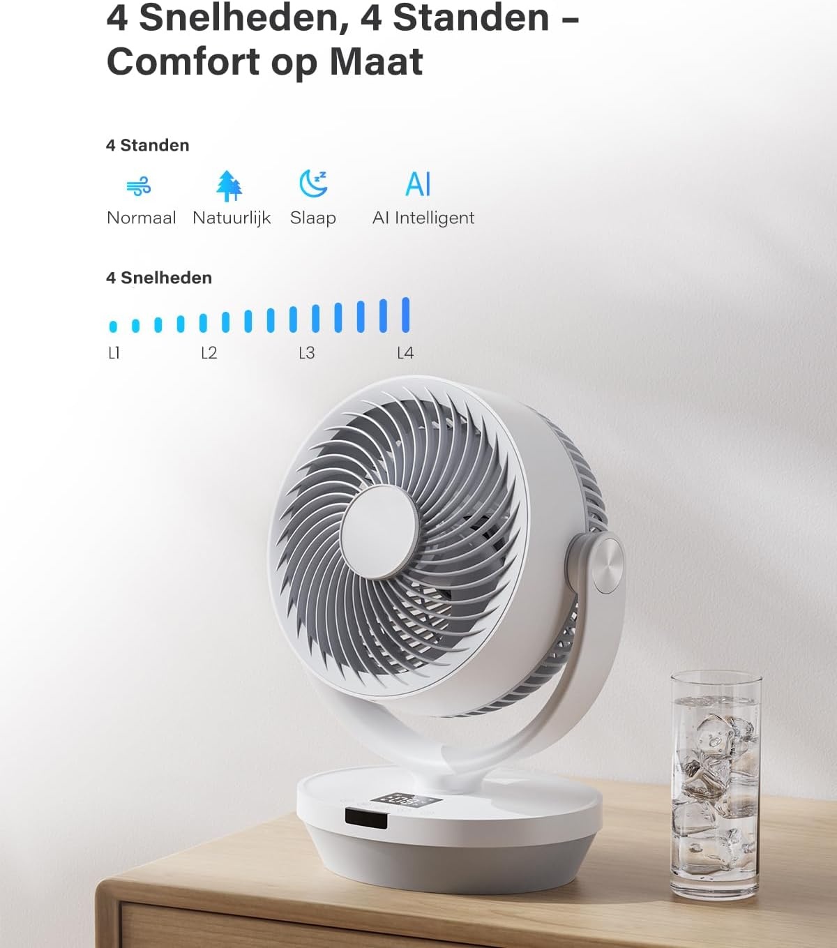 Stille Tafelventilator 33cm, 25dB, 4 Snelheden, 4 Modi, Incl. Afstandsbediening - 34% Korting
