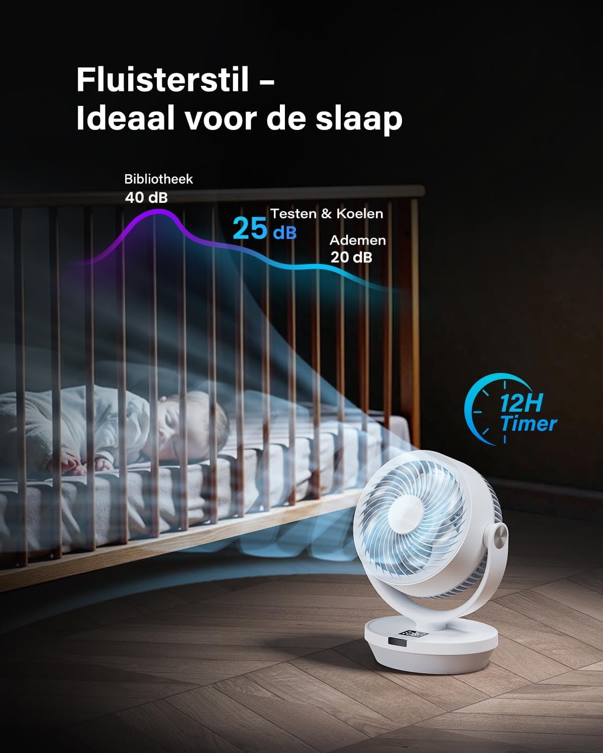 Stille Tafelventilator 33cm, 25dB, 4 Snelheden, 4 Modi, Incl. Afstandsbediening - 34% Korting
