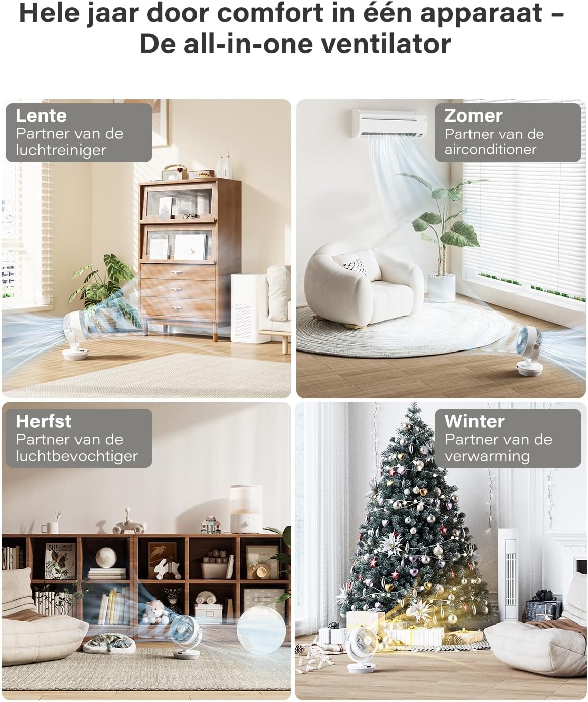 Stille Tafelventilator 33cm, 25dB, 4 Snelheden, 4 Modi, Incl. Afstandsbediening - 34% Korting