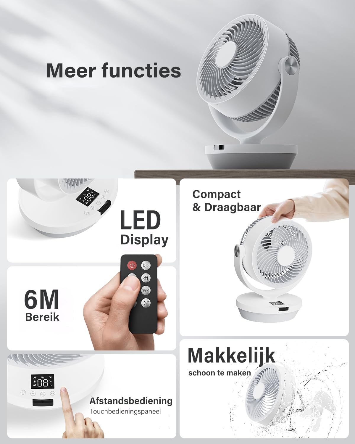 Stille Tafelventilator 33cm, 25dB, 4 Snelheden, 4 Modi, Incl. Afstandsbediening - 34% Korting