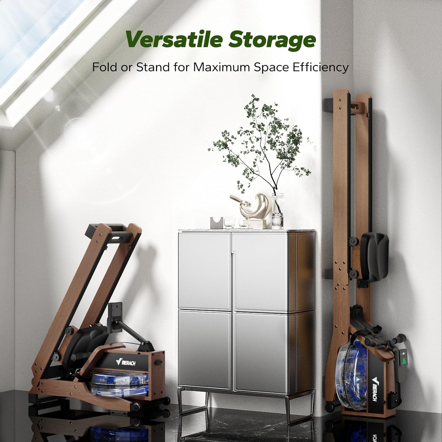 Opvouwbare Roeitrainer Waterweerstand Rubberhout 30% Korting