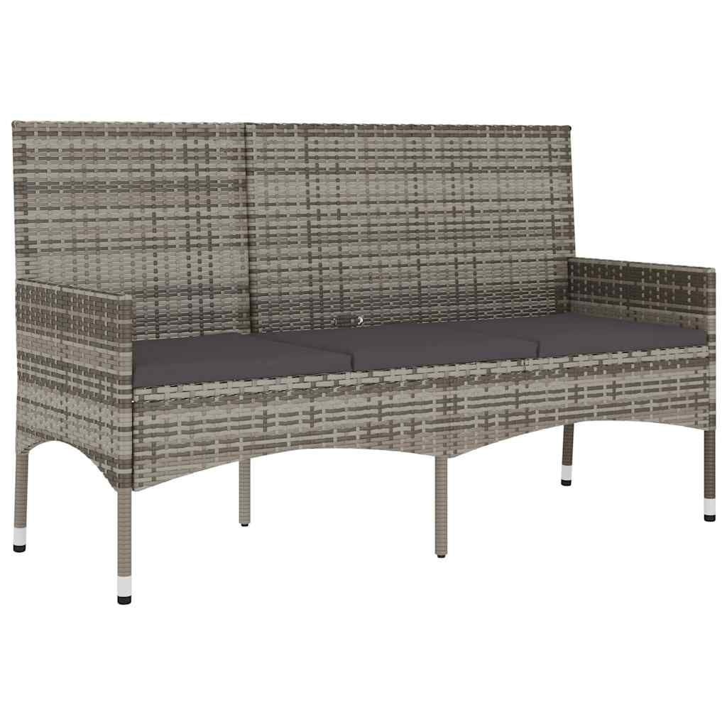 vidaXL Tuinbank 3-zits met kussens, Poly Rattan, Grijs - 34% Korting!