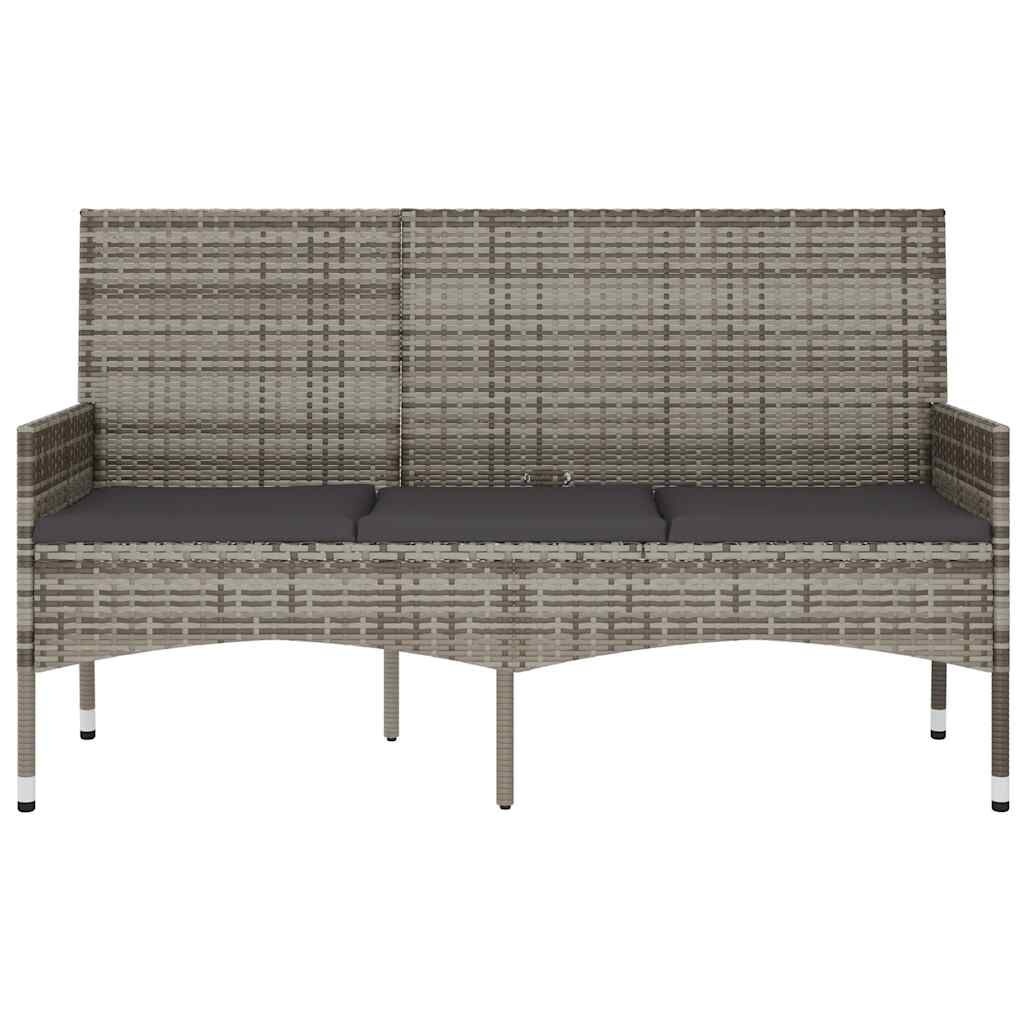 vidaXL Tuinbank 3-zits met kussens, Poly Rattan, Grijs - 34% Korting!