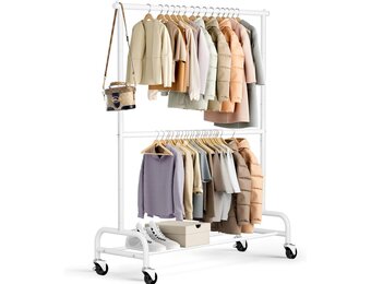 Wit Dubbel Kledingrek op Wielen - 107x39x197cm - 34% Korting