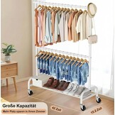 Wit Dubbel Kledingrek op Wielen - 107x39x197cm - 34% Korting