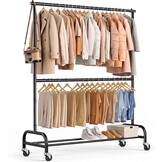 Wit Dubbel Kledingrek op Wielen - 107x39x197cm - 34% Korting
