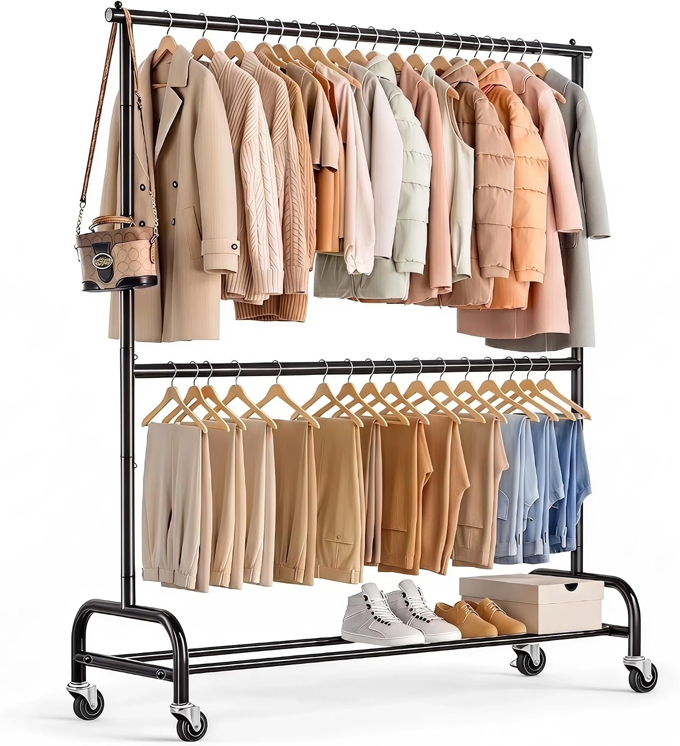 Wit Dubbel Kledingrek op Wielen - 107x39x197cm - 34% Korting