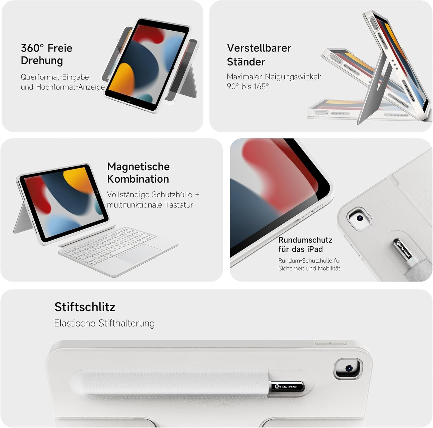 Draaibare Toetsenbordhoes met Trackpad voor iPad 7/8/9 - Wit - 34% Korting