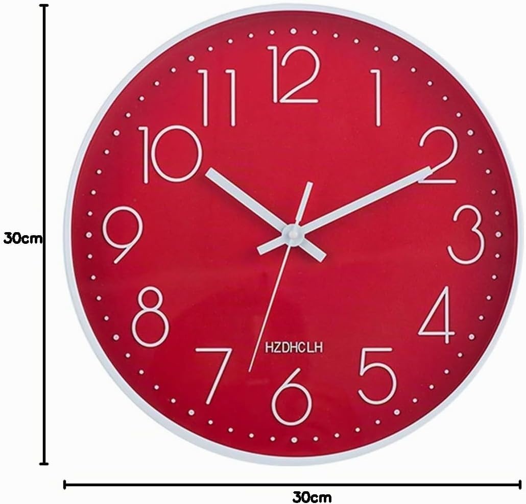 Moderne Wandklok 30 cm - Geruisloze Radiografische Klok - Rood - 33% Korting
