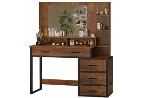Industriële Kaptafel met Spiegel 92x40 cm - Bruin/Zwart (35% Korting)