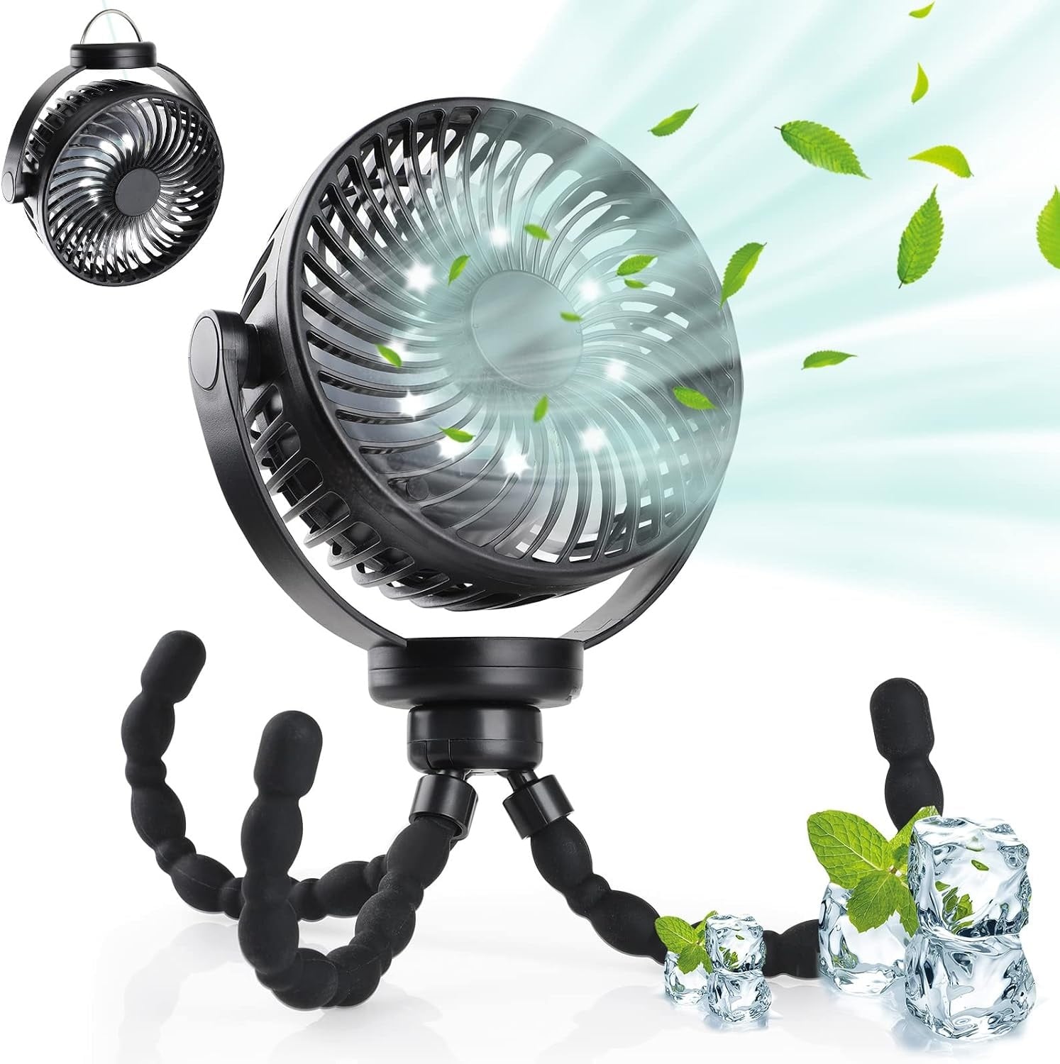 Draagbare Ventilator Kinderwagen Zwart - 5200mAh - 33% Korting
