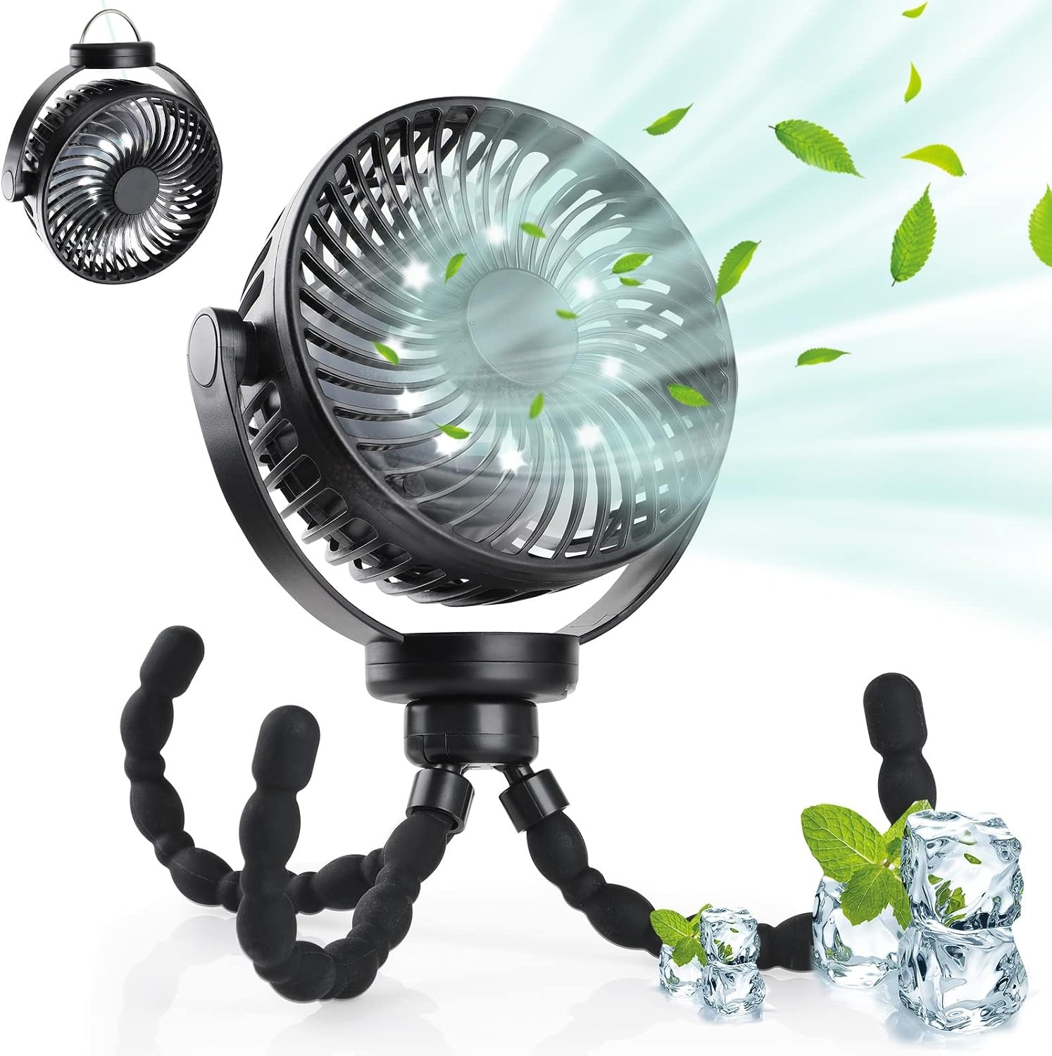 Draagbare Ventilator Kinderwagen Zwart - 5200mAh - 33% Korting