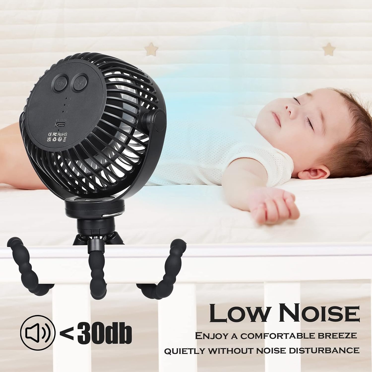 Draagbare Ventilator Kinderwagen Zwart - 5200mAh - 33% Korting